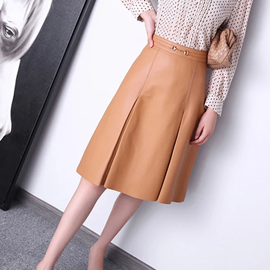 Genuine Leather Pleated Skirt
