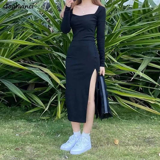 Cotton Long Sleeve Midi Dress