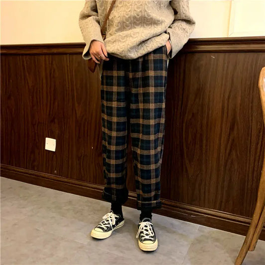 Fleece Lined Plaid Trousers