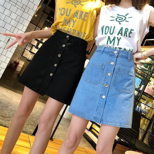 High-Waist Denim Midi Skirt