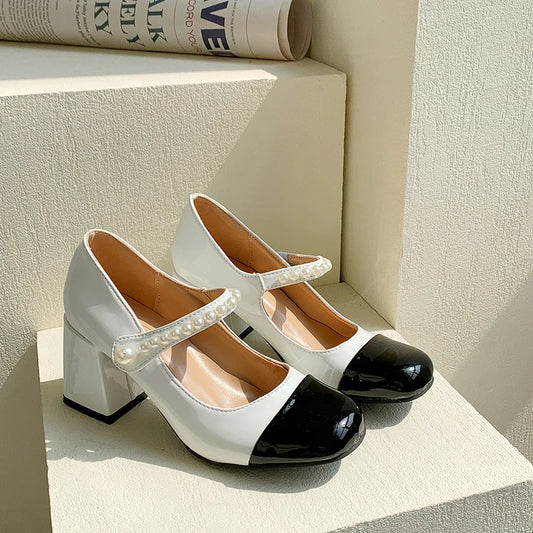 Pearl Chain Chunky Heels