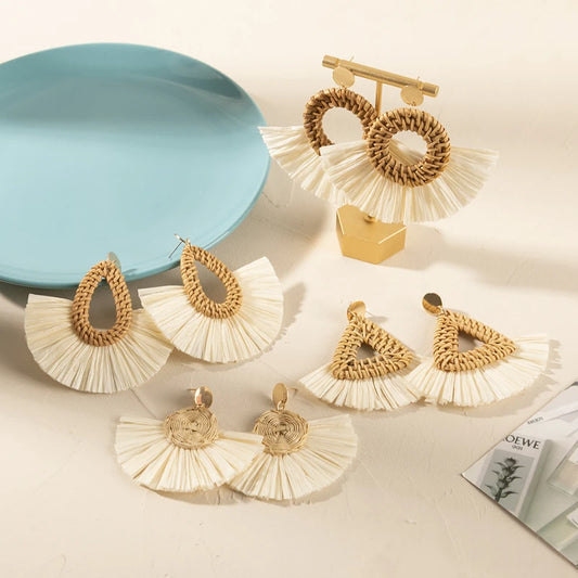 Rattan Raffia Tassel Earrings