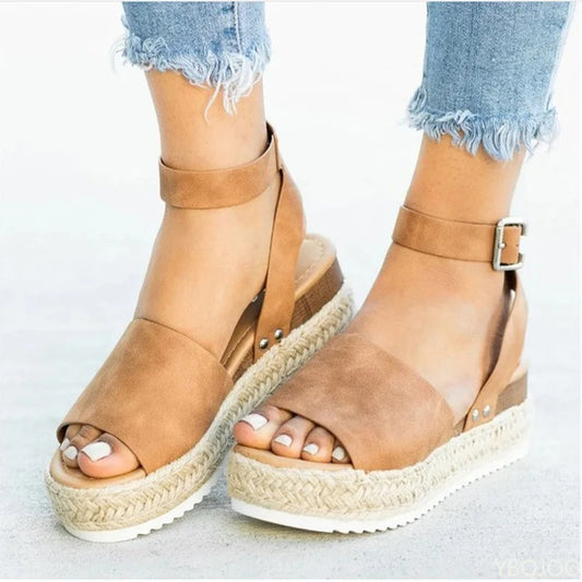 Retro Hook-and-Loop Heel Sandals