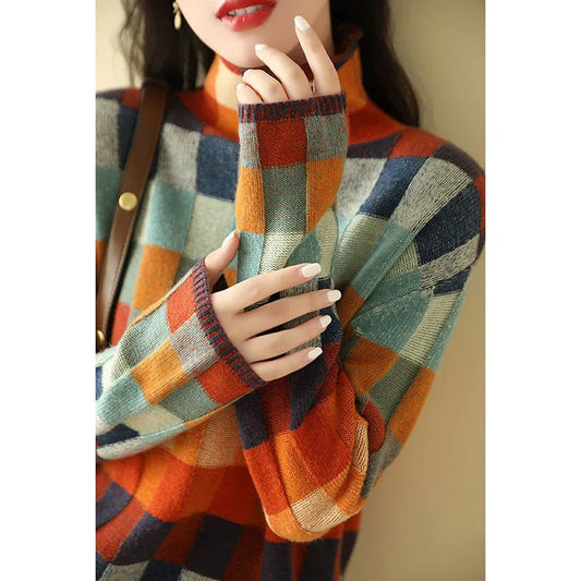 Geometric Turtleneck Knit Sweater