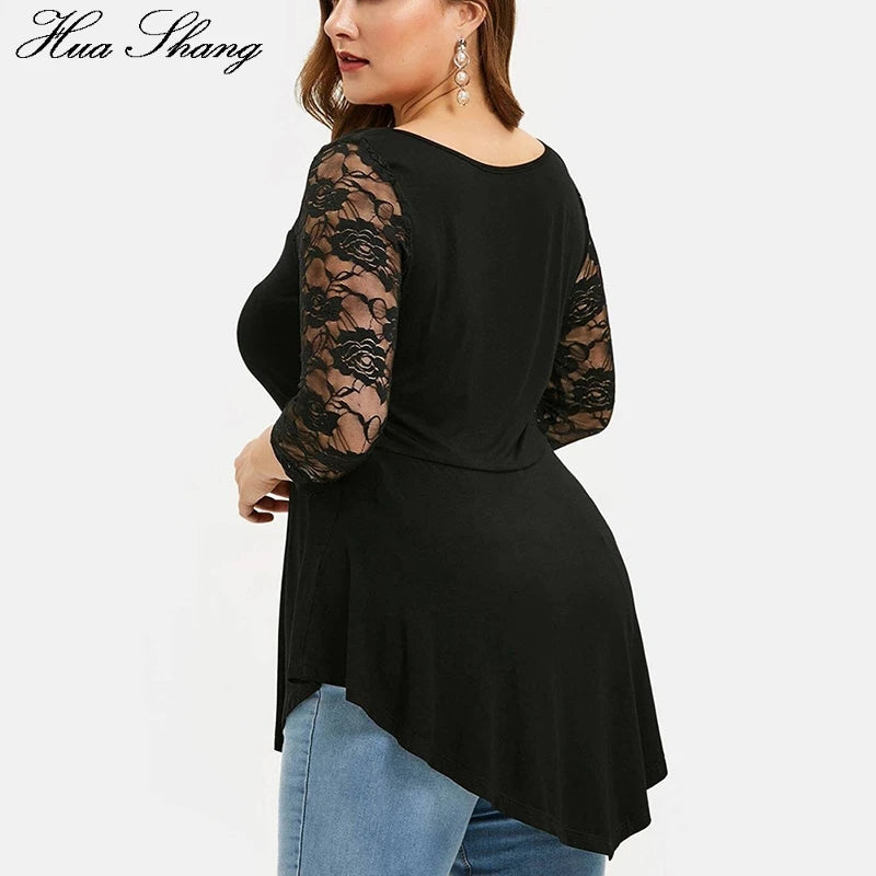Floral Lace Hollow Out Tunic Blouse - Elegant Plus Size Women's Top