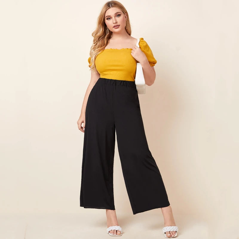Black Wide Leg Pants - Breathable Polyester Loose Fit