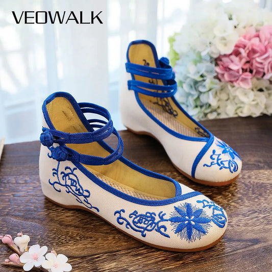Floral Embroidered Buckle Flats