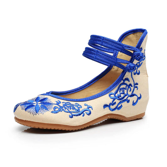 Floral Embroidered Buckle Flats