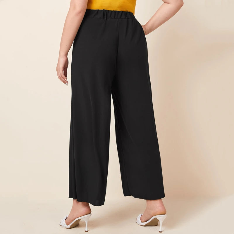 Black Wide Leg Pants - Breathable Polyester Loose Fit