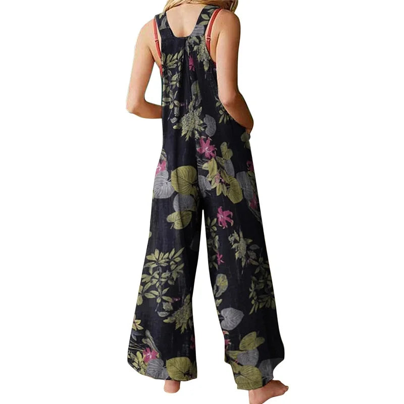 Floral Print Square Neck Romper - Linen Blend Summer Jumpsuit