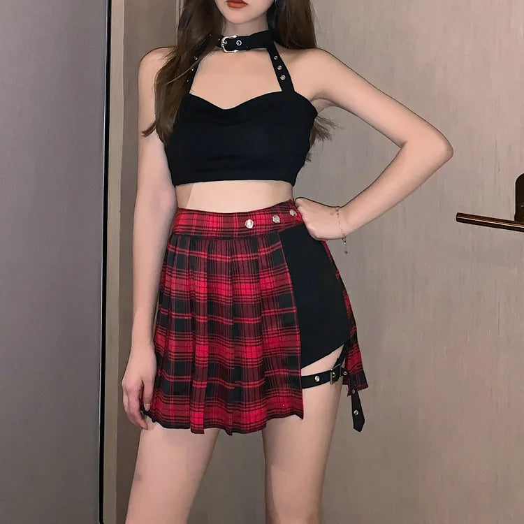 Plaid Side Slit Bodycon Mini Skirt - Fitted High Waist Skirt