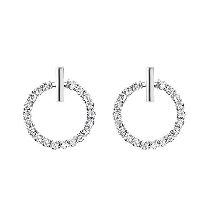 Crystal Rhinestone Round Stud Earrings - 925 Silver Sparkle