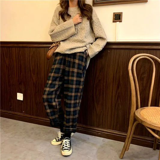 Fleece Lined Plaid Trousers