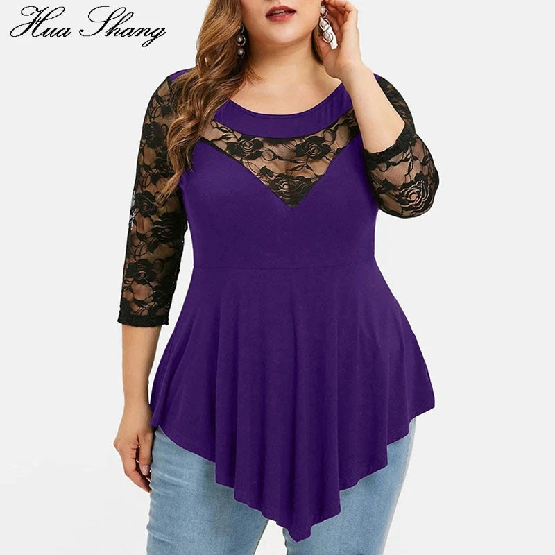 Floral Lace Hollow Out Tunic Blouse - Elegant Plus Size Women's Top