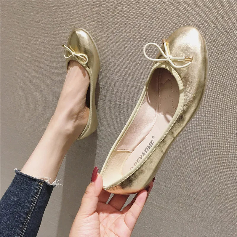 Round Ballet Flat Shoes - High-Quality PU Slip-On Comfort