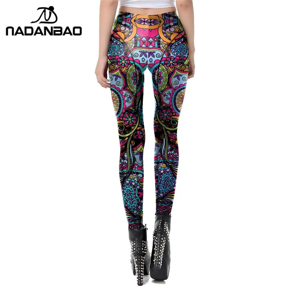 Round Ombre Flower Printing Leggings - Spandex Second-Skin
