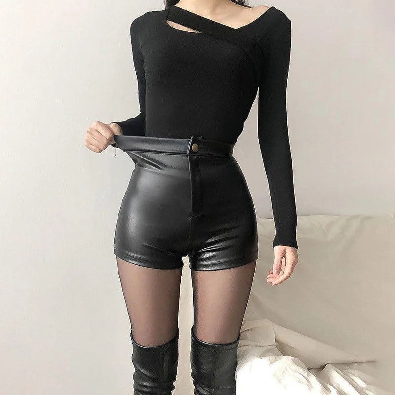 Sexy Black Faux Leather Shorts - Sleek PU Regular Fit