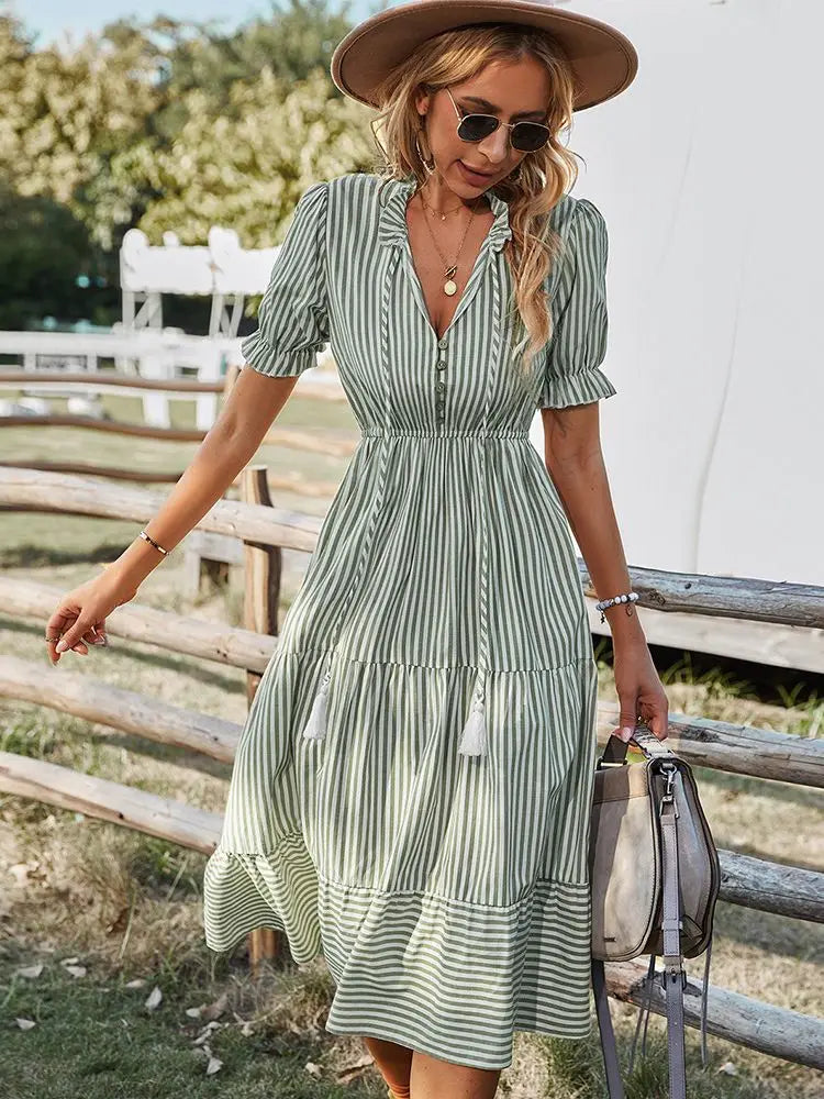 Pleated Stripe Maxi Dress - Fashion-Forward Elegance