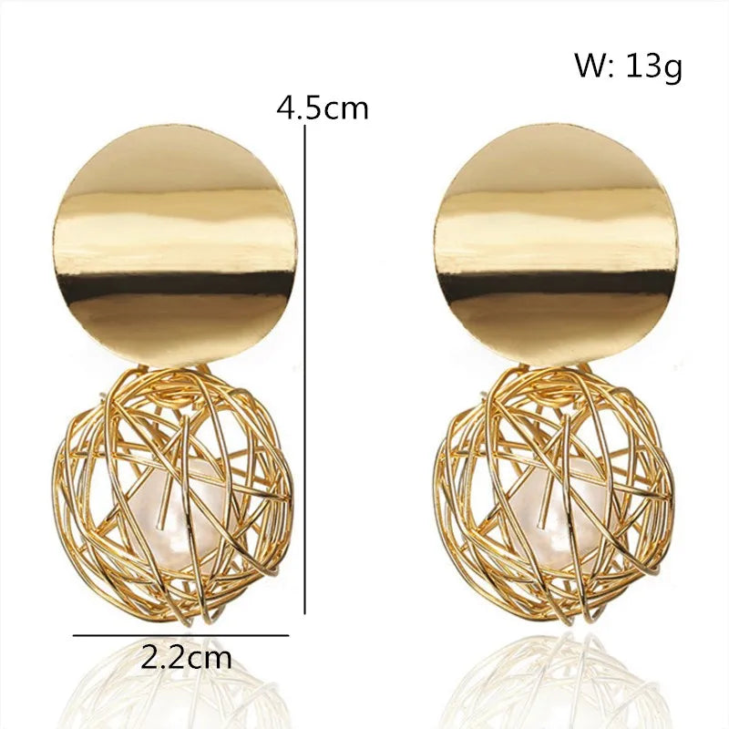 Geometric Woven Ball Pearl Earrings - Timeless Craftsmanship