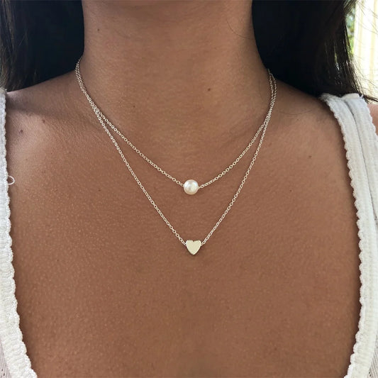 Double Layer Pearl Heart Necklace