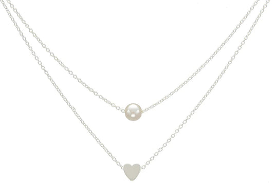 Double Layer Pearl Heart Necklace