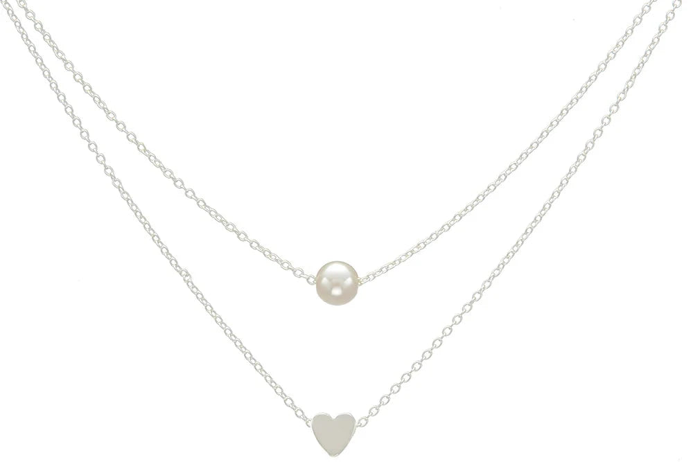 Sweet Double Layers Imitation Pearls Heart Pendant Necklace