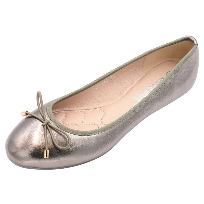 Round Ballet Flat Shoes - High-Quality PU Slip-On Comfort