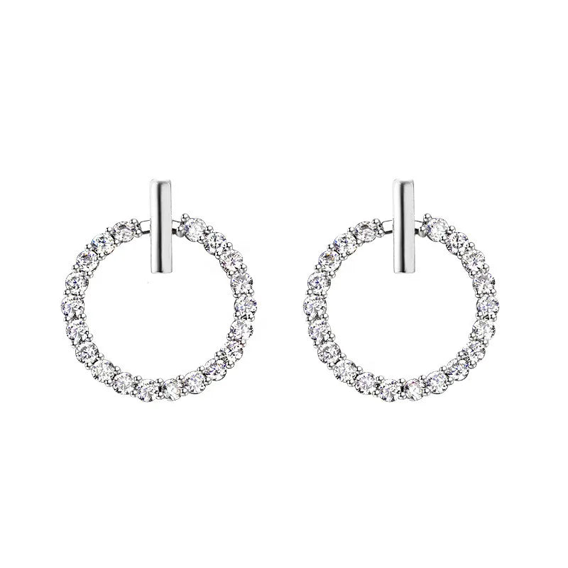 Crystal Rhinestone Round Stud Earrings - 925 Silver Sparkle