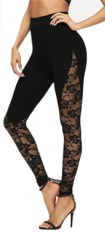 High Waist Black Lace Leggings - Spandex Blend Comfort