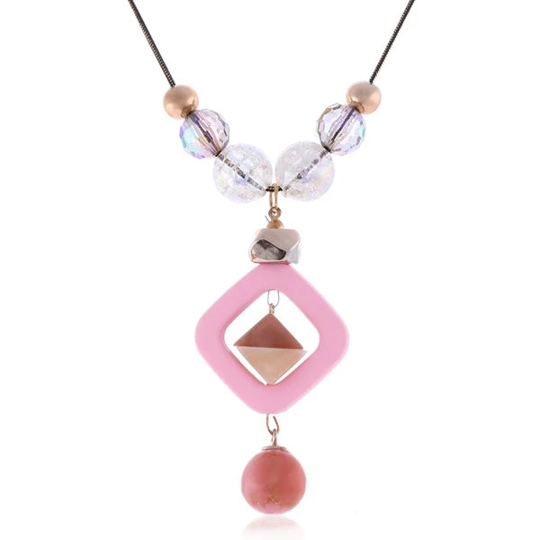 Wooden Beads Necklace - Natural Zinc Alloy Chain