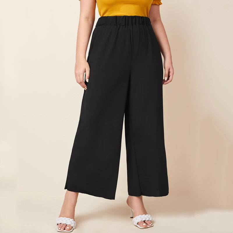 Black Wide Leg Pants - Breathable Polyester Loose Fit