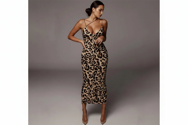 Leopard Print Sleeveless V-Neck Dress - Fashion-Forward Style