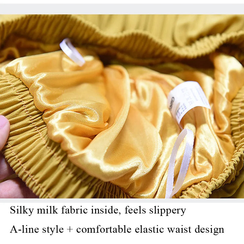 Vintage Pleated Midi Skirt - Elegant High Waist Long Skirt