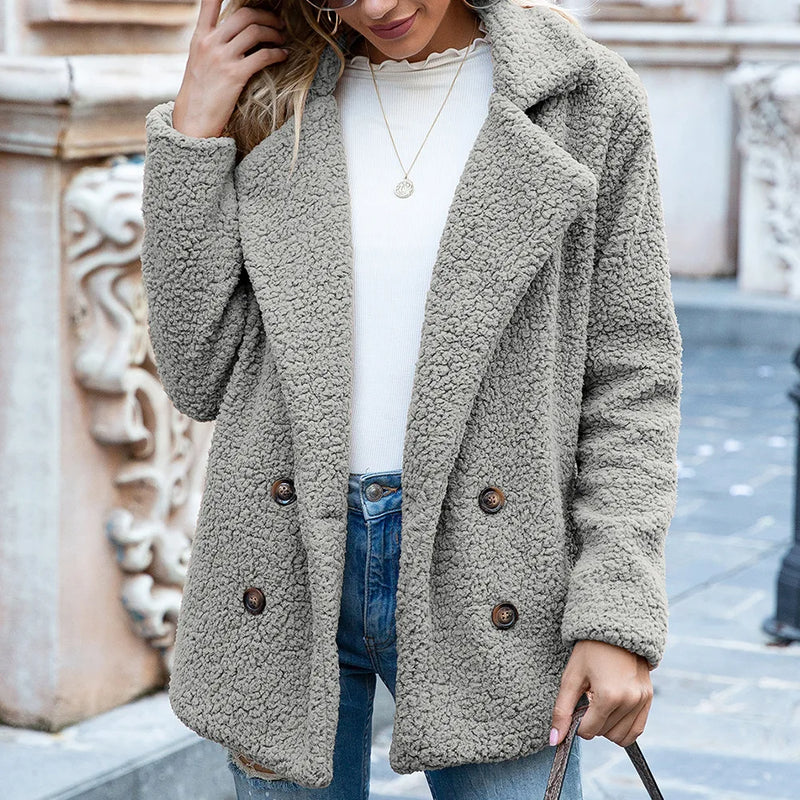Faux Fur Jacket - Luxurious Turn-Down Collar