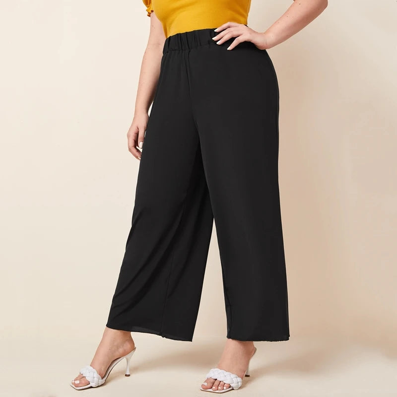 Black Wide Leg Pants - Breathable Polyester Loose Fit