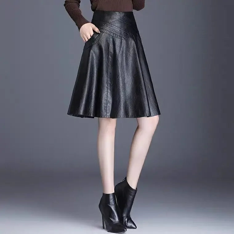 PU Leather Knee-Length Skirt - Sleek Faux Leather Pencil Skirt
