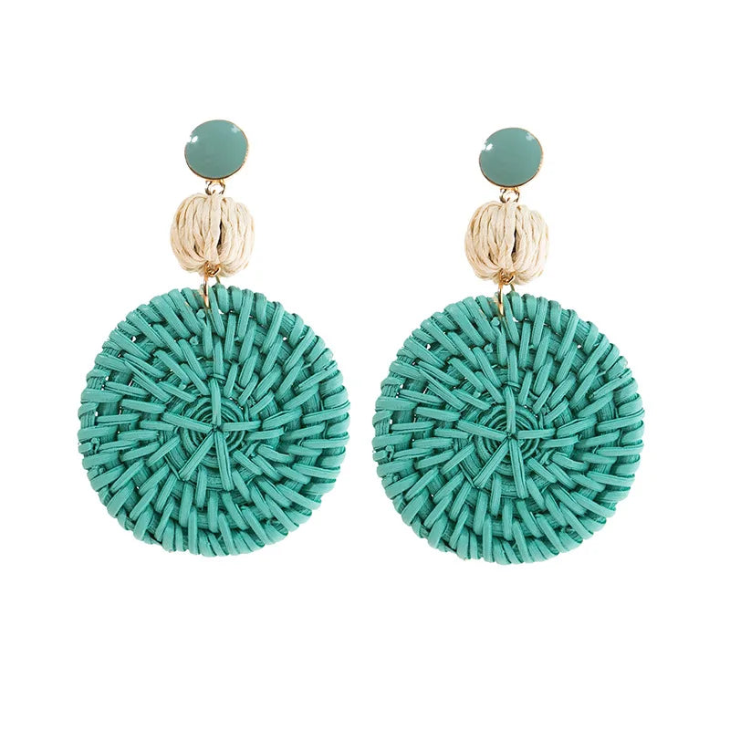 Rattan Raffia Tassel Pendant Earrings - Natural Bohemian