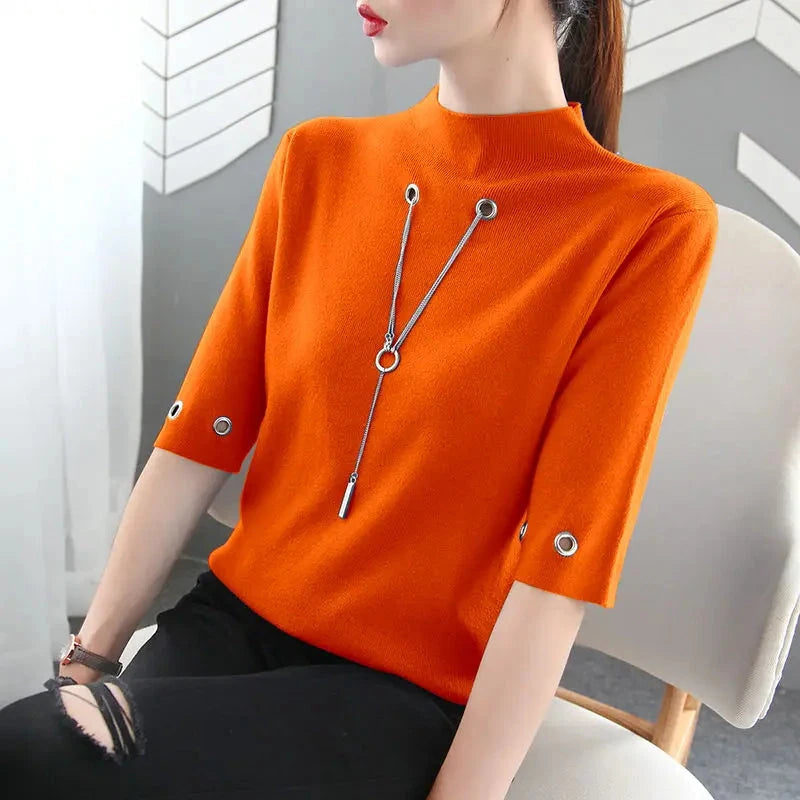 Sequined Pendant O Neck Half Sleeve T-Shirt - Chic Stylish