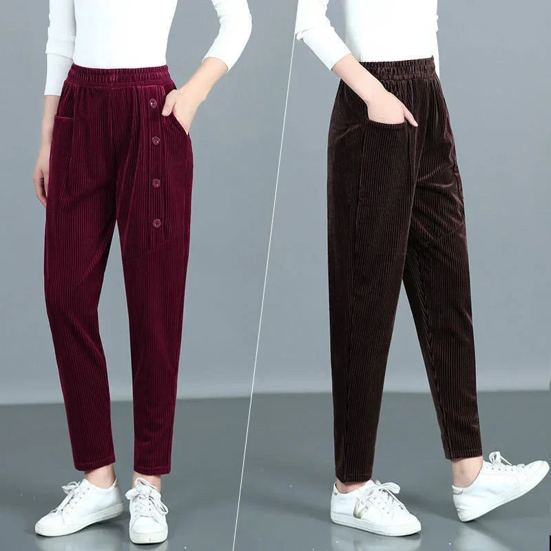 High-Waist Corduroy Straight Leg Pants – Soft Velvet Finish