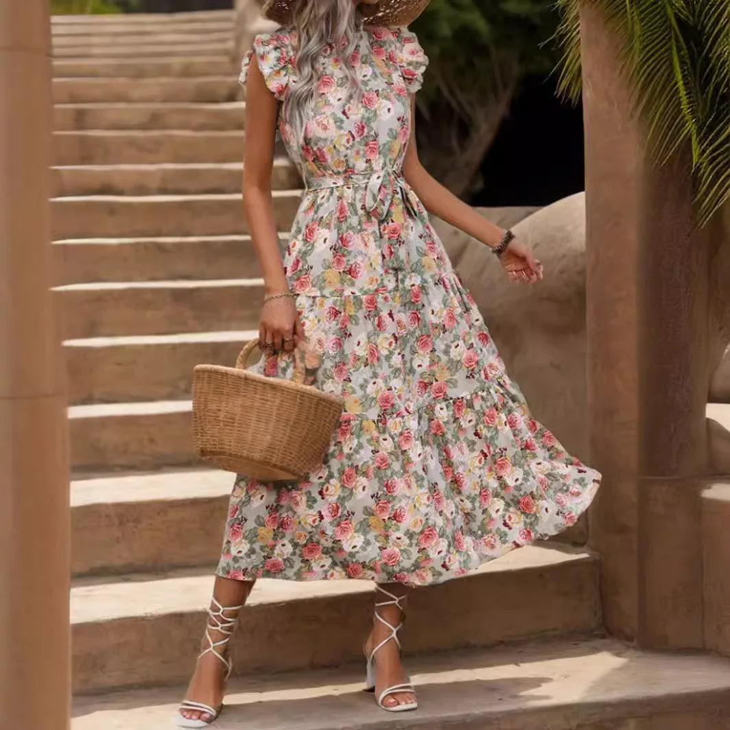 Elegant Floral Print Dress - Lightweight Chiffon Romance