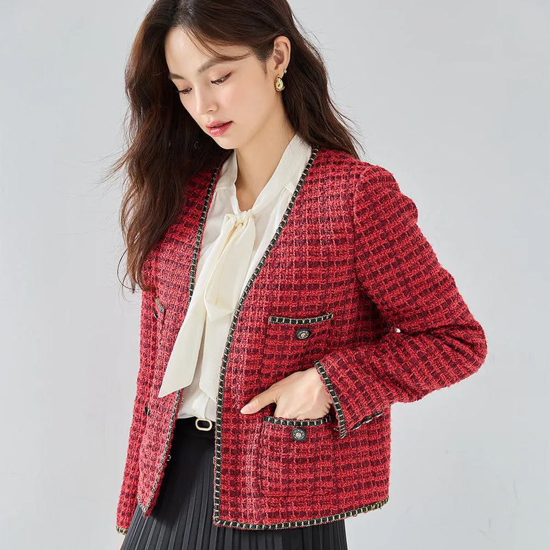 Elegant Tweed Wool Coat - Women's Autumn Winter Office Blazer