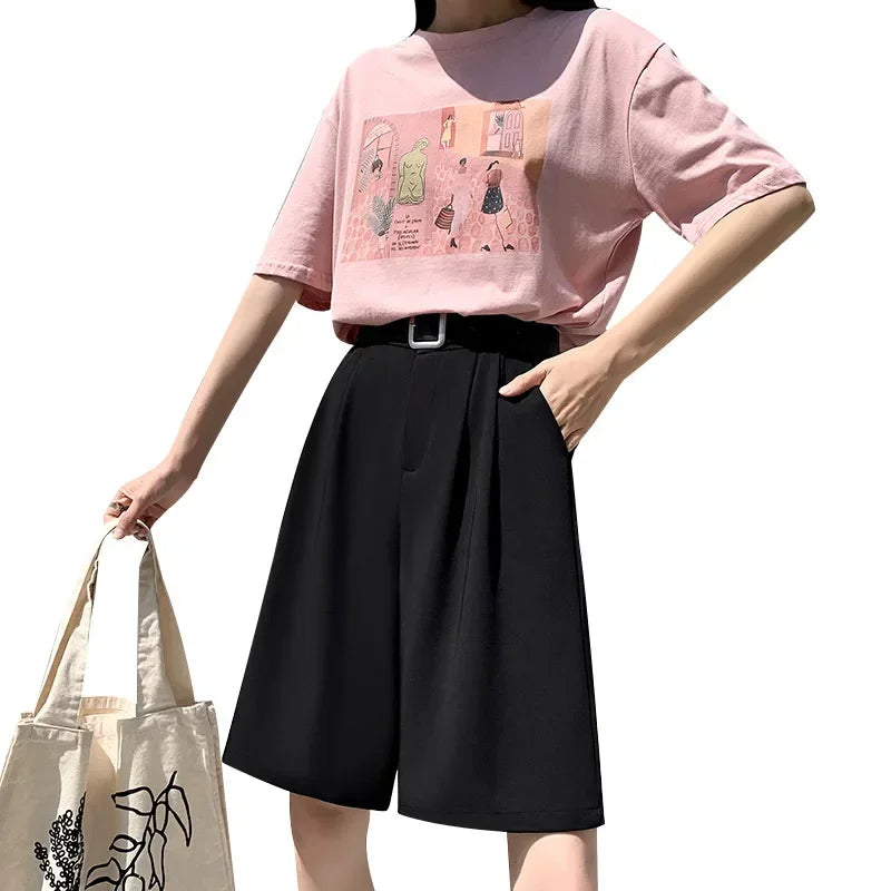 Cotton Wide-Leg Bermuda Shorts