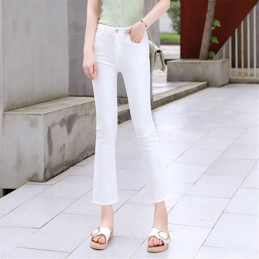 Summer High Waist Jeans - Polyester Comfortable Fit