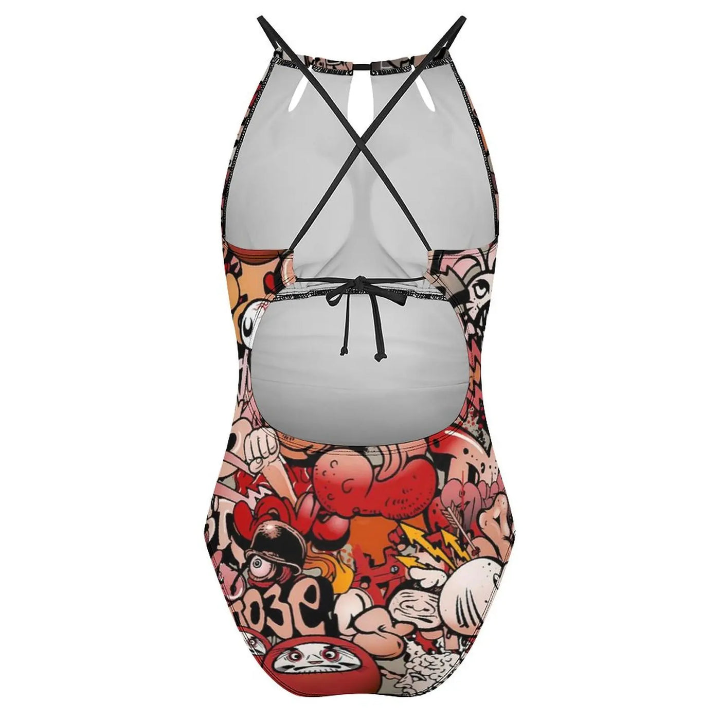 Graffiti Abstract Print One Piece - Artistic Polyester Swimsuit