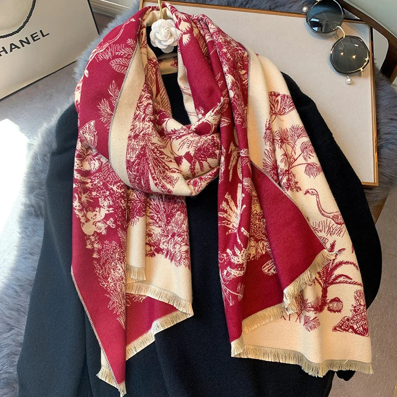 Floral Print Oversized Winter Scarf – Luxe Polyester Wrap 180×65cm