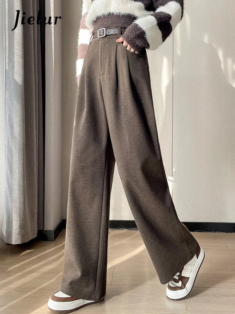 High Waist Straight Trousers - Luxe Polyester Tailored