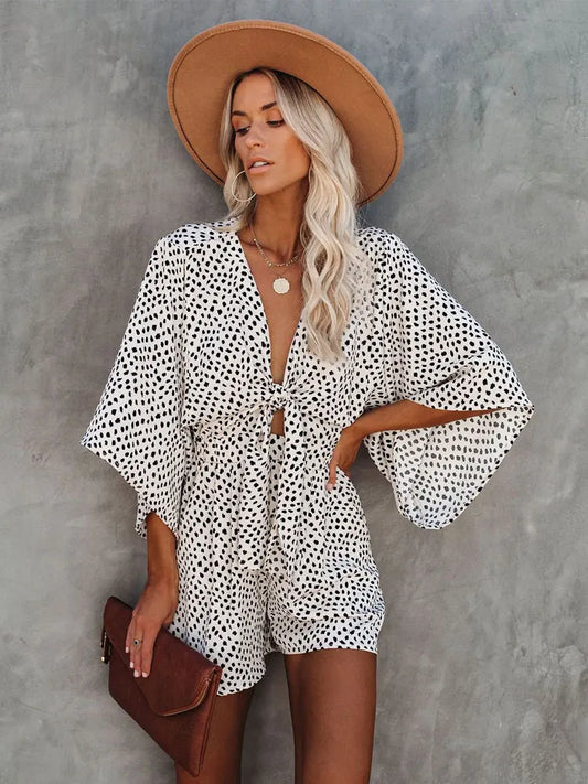 Leopard Bowknot Cotton Romper