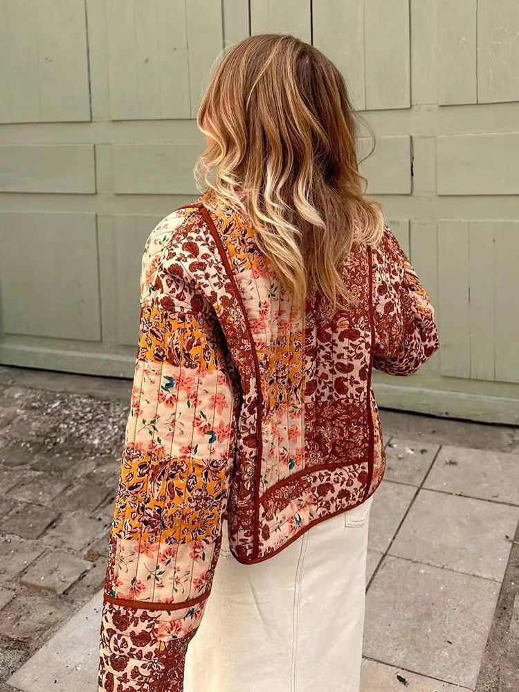 Fashion Floral Print Cotton Coat - Statement Sleeves