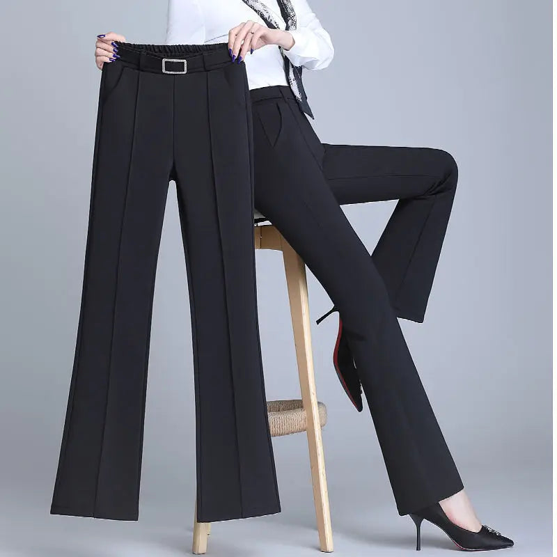 Elegant Office Flare Pants - Luxurious Polyester Professional