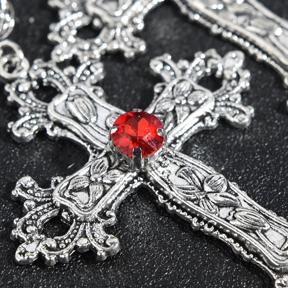 Summer Gemstone Cross Necklace - Dazzling Zinc Alloy
